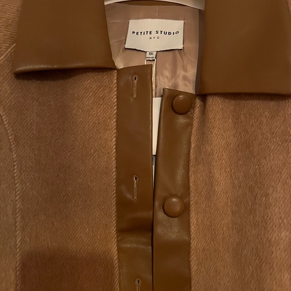 Petite Studio Tan Trench Coat with Leather Details - Picture 3 of 8